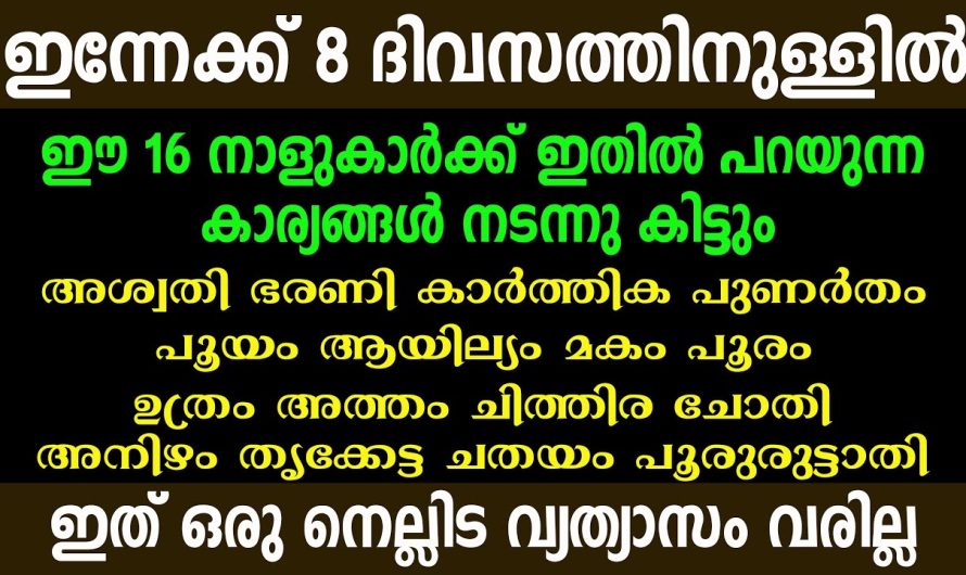 ഇന്നേക്ക് 8 ദിവസത്തിനുള്ളിൽ ഈ 16 നാളുകാർക്ക് ഇതിൽ പറയുന്ന കാര്യങ്ങൾ നടന്നു കിട്ടും